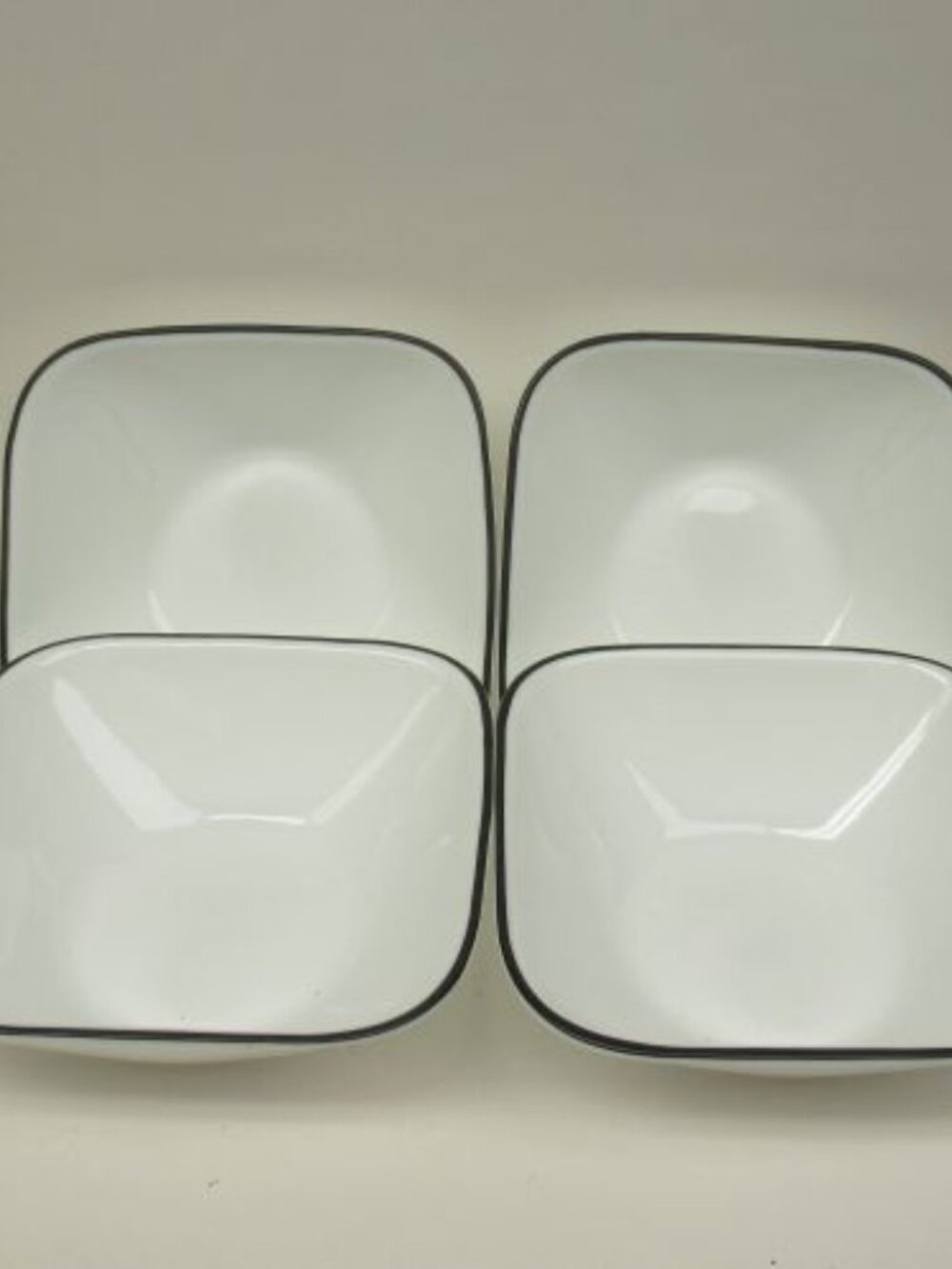 4 - Corning Ware Corelle SQUIGGLY 6 1/4 In Square Soup Cereal Bowls, Black Trim